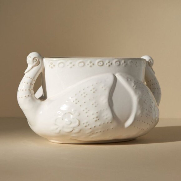 Anthropologie Vendi Swan Planter Pot Ivory Cream Stoneware - Picture 1 of 9